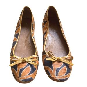 Naya Ava Orange Black Cork Leaf Print Ballet Flats Bow Accents Womens Size 8N
